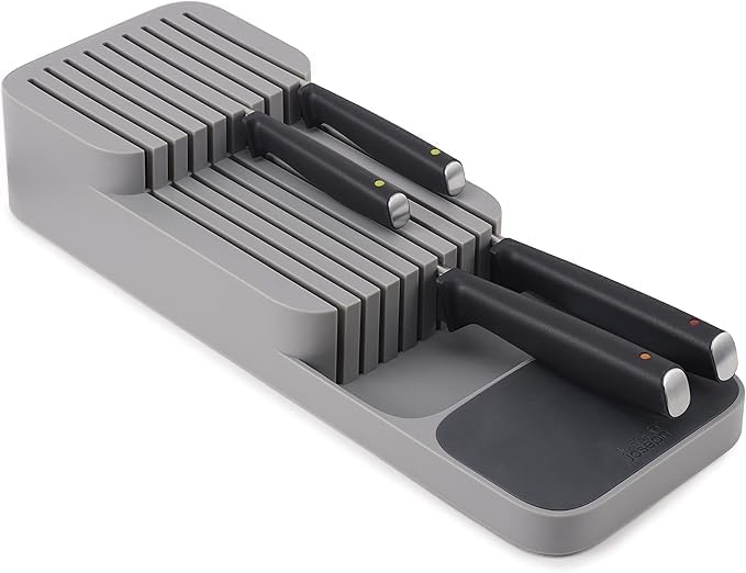Kitchen Drawer Knife Organizer, 9-Knife Storage Block, Grey, 15.55 x 5.51 x 3 inches