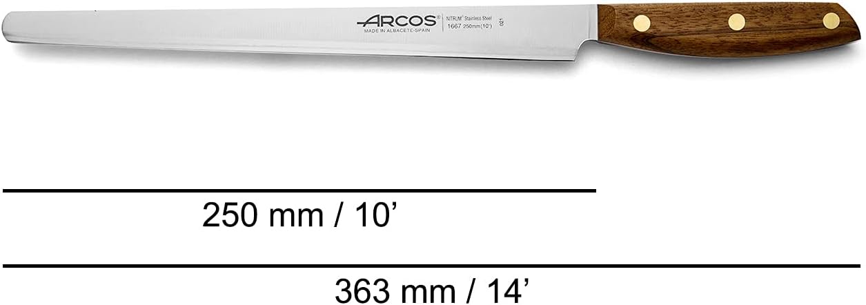 Arcos Deba Knife 7 Inch Stainless Steel. Japanese Kitchen Knife for Fish, Meat and Vegetables. Ovengkol Wood Handle 100% natural FSC and 170mm Blade. Series Nordika. Color Brown.