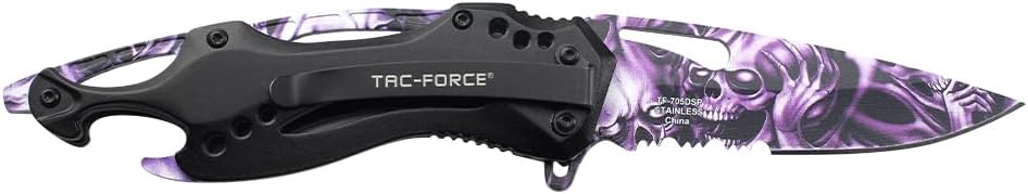 Tac-Force Folding Pocket Knife, 3.25-inch Serrated Blade, Orange Aluminum Handle, 7.75-inch Overall Length TF-705EM