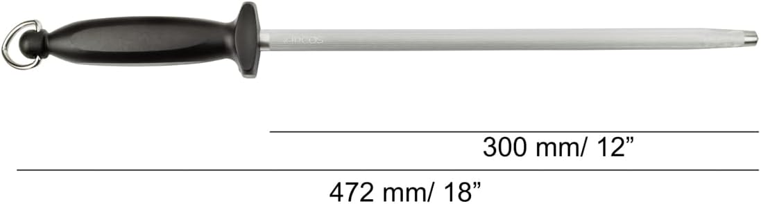 ARCOS Sharpening Steel 12 Inch Nitrum Stainless Steel and 300 mm blade. Series Chaira. Body Carbon Steel Chromium Coated 11 - Handle Polypropylene. Lightweight and smooth shapes. Color Black.