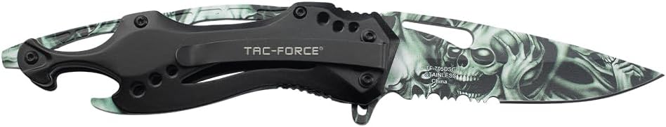 Tac-Force Folding Pocket Knife, 3.25-inch Serrated Blade, Orange Aluminum Handle, 7.75-inch Overall Length TF-705EM