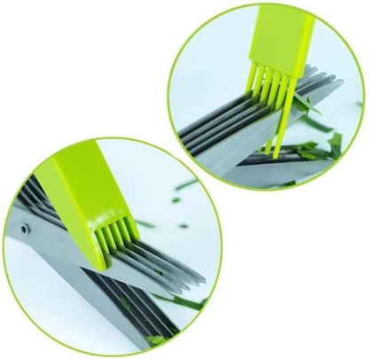 Herb Scissors with 5 Sharp Stainless Steel Blades, for Cutting Chives, Parsley, Basil and more, Includes Cleaning Comb and Safety Cover (Green)