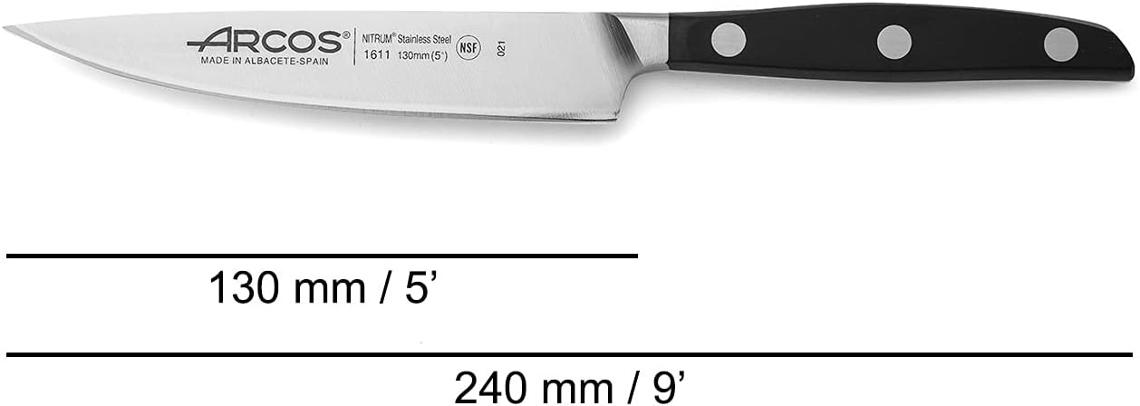Arcos Forged Paring Knife 4 Inch Stainless Steel. Sharp Kitchen Knife for Peeling Fruits and Vegetables. Ergonomic Polyoxymethylene Handle and 100mm Blade. Series Manhattan. Color Black