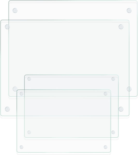 Tempered Glass Cutting Board,Set of Glass Cutting Board for Kitchen Counter,Clear Glass,with Non-Slip Feet, Scratch Resistant,Heat Resistant, 12x16&12x8 inch 2PCS,Easy to Clean