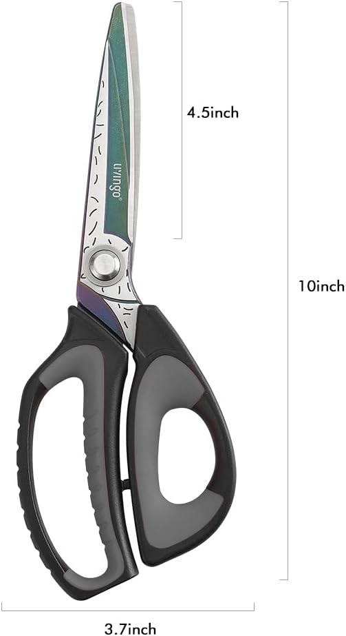 LIVINGO 10" Multipurpose Heavy Duty Scissors, Premium Titanium Coating Forged Stainless Steel Tool Industrial Shop Shears for Household, Pruning, Gardening, Fabric, Red/Black
