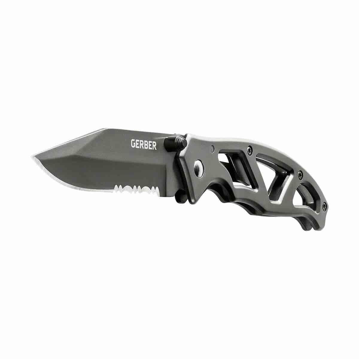 Gerber Gear Paraframe I EDC Folding Pocket Knife, 3" Serrated Edge with Safety Frame Lock, Stainless Steel, Grey