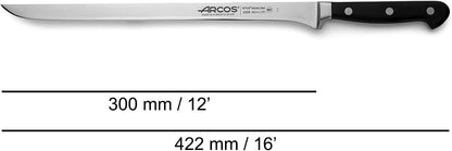 Arcos Carving Knife 12 Inch Stainless Steel. Ham Slicer Knife to Cut Ham and Meat. Ergonomic Polyoxymethylene Black Handle and 300mm Blade. Ópera Series