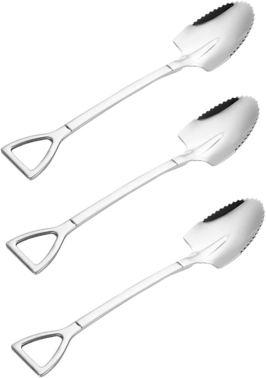Garneck Stainless Steel Fruit Scraping Spoons 3pcs Set Serrated Edges Spoons for Grapefruit Peeling