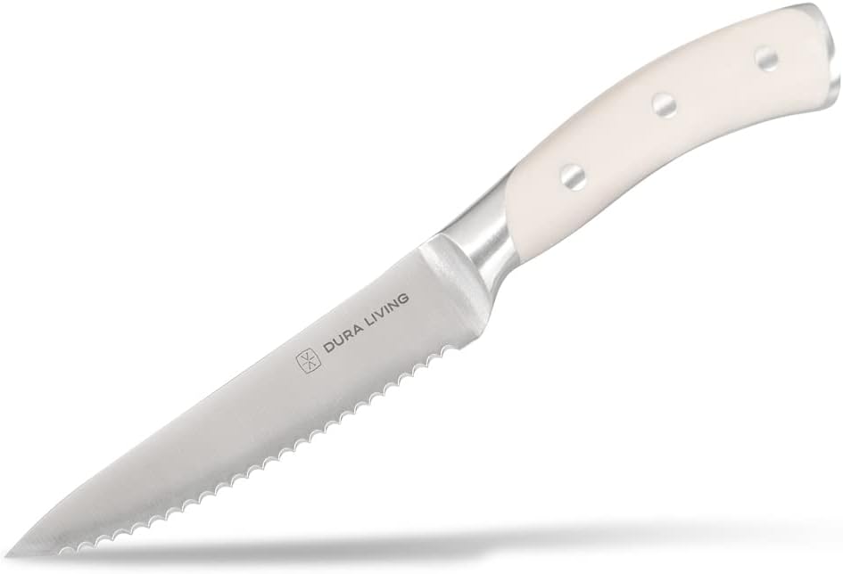 DURA LIVING 2-Piece Kitchen Knife Set – Ultra Sharp Precision German Stainless Steel Blades, 5” Utility & 3.5” Paring Knife with Ergonomic Handles, Multipurpose for Slicing & Peeling, Black Handle