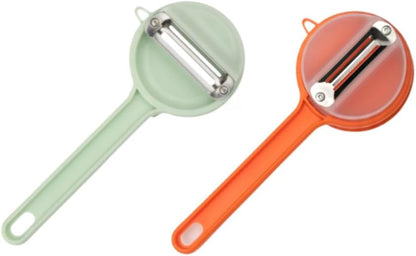 Peeling Knife with Storage Box – 2025 New Vegetable Peeler with Container, Multi-Function Fruit & Veggie Peeling Knife with Catcher for Kids & Adults, Safe Kitchen Peeler Set (Bean green)