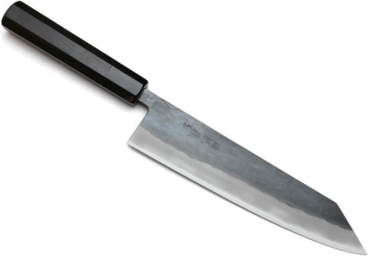 Yoshihiro Kurouchi Black-Forged High Carbon Blue Steel Stainless Clad Kiritsuke Japanese Multipurpose Knife Ebony Handle (8.25" (210mm) & Saya)