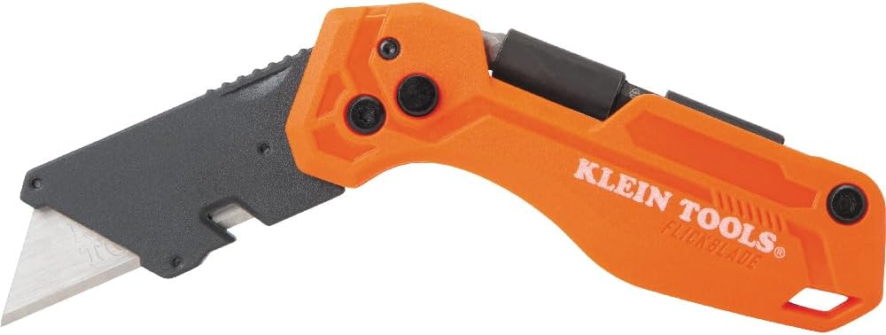 Klein Tools 44306 FLICKBLADE 2-in-1 Folding Utility Knife and Scraper with Built-In Blade Storage, Dual Locking Positions, Includes 3 Triple-Ground Carbon Steel Blades