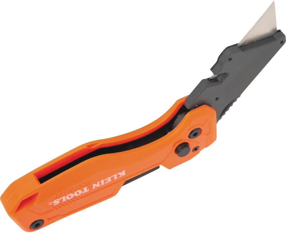 Klein Tools 44306 FLICKBLADE 2-in-1 Folding Utility Knife and Scraper with Built-In Blade Storage, Dual Locking Positions, Includes 3 Triple-Ground Carbon Steel Blades