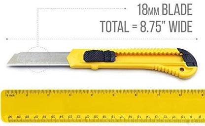 Tape King Utility Knife Set (12 Pack) | 18mm Wide Blade Box Cutter | Retractable Design, Compact And Versatile for Home, Crafts, Warehouse, Cartons, Cardboard, Office Supplies and Packaging
