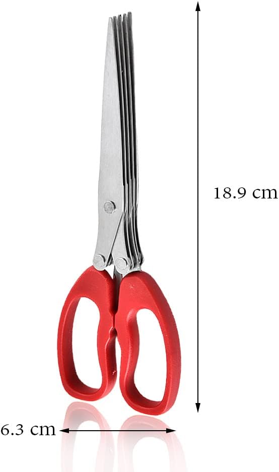 MagiDeal Shredder Scissors Multipurpose Multi-Blade Cutting Shears with Stainless Steel 5 Blades (Red)