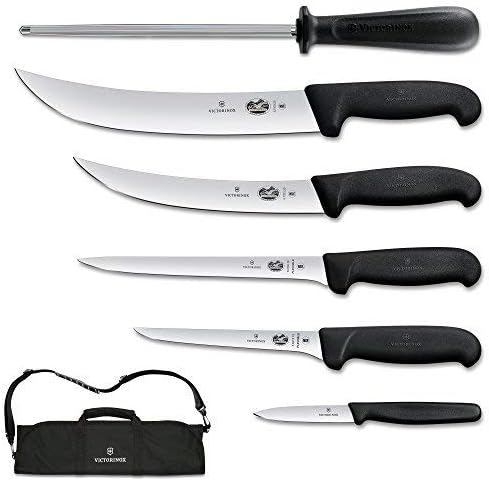 Victorinox - Swiss Army Cutlery Fibrox Pro Ultimate Competition BBQ Set, Knife Roll, 8-Piece, Black