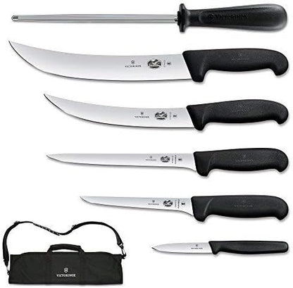 Victorinox - Swiss Army Cutlery Fibrox Pro Ultimate Competition BBQ Set, Knife Roll, 8-Piece, Black