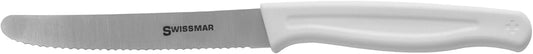 Swissmar Utility/Tomato Knife – 4.3" German Stainless Steel Blade – Swiss Made One-Piece Design – White Polypropylene Handle – Precision Cutting – Safety Sleeve Included – Kitchen Prep Knife