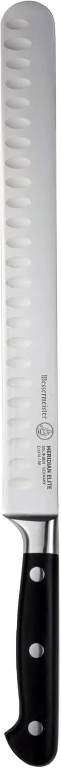 Messermeister Meridian Elite 10” Round-Tip Kullenschliff Slicer Knife - Fine German Steel Alloy Blade - Rust Resistant & Easy to Maintain