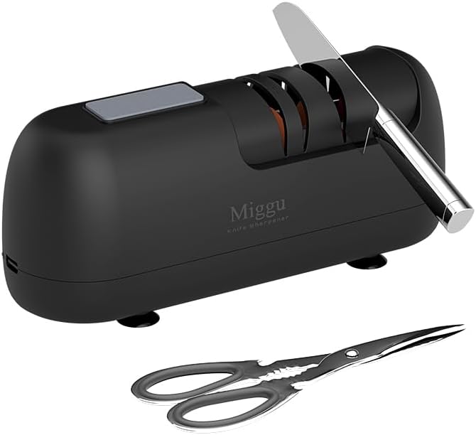 Electric Knife Sharpener, 3-Stage Professional Sharpening with Diamond Abrasives for Kitchen, Serrated Knives