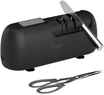 Electric Knife Sharpener, 3-Stage Professional Sharpening with Diamond Abrasives for Kitchen, Serrated Knives