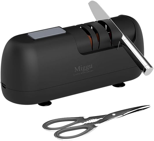 Electric Knife Sharpener, 3-Stage Professional Sharpening with Diamond Abrasives for Kitchen, Serrated Knives