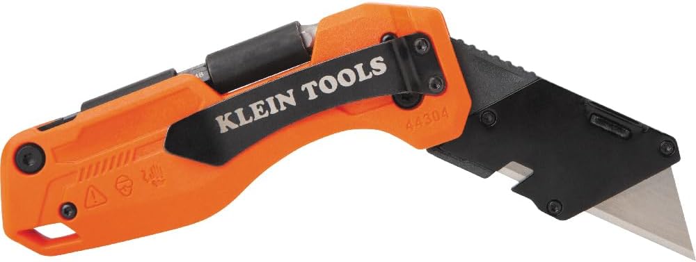 Klein Tools 44306 FLICKBLADE 2-in-1 Folding Utility Knife and Scraper with Built-In Blade Storage, Dual Locking Positions, Includes 3 Triple-Ground Carbon Steel Blades