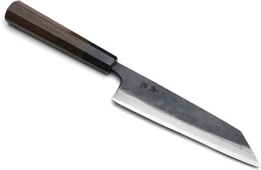 Yoshihiro Mizu Yaki Blue High Carbon Steel #1 Black Forged Petty Kiritsuke Japanese Utility Knife Shitan Handle (6'' (150mm) & Saya)