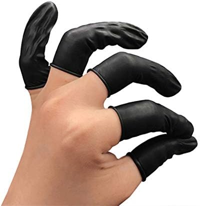 150pcs Disposable Latex Finger Cots Protective Fingertips Gloves Rubber Industrial Fingerstall Sleeves 65mmx25mm (Black)