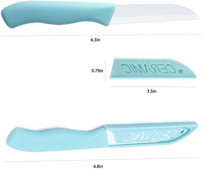 6 Pack Ceramic Paring Knife with Knife Cover, Lightweight Ceramic Knives, Fruit and Vegetable Small Knife (Mix)