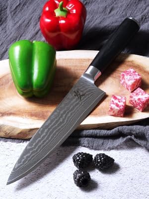 SAMCOOK Chef Knife,8 Inch Professional Sharp Hammered Damascus Knife,Japanese VG-10 High Carbon Stainless Steel Kitchen Gyuto knife,Ergonomic Black Walnut Handle with Premium Gift Box