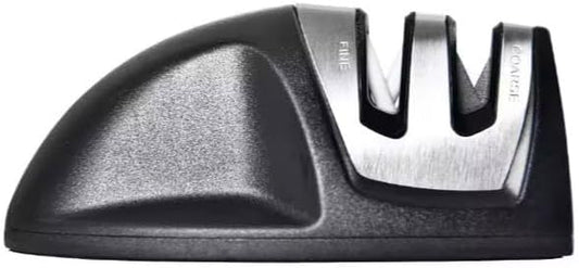Portable 2-Stage Knife Sharpener for Kitchen Knives – Small Manual Knife Sharpener with Fine & Coarse Grinding, Anti-Slip Base, Knife & Scissors Sharpener (Black)