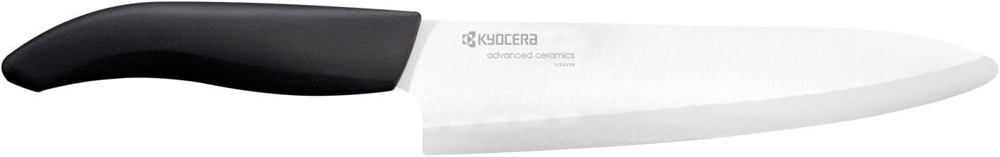 Kyocera Advanced Ceramic Revolution Series 6-inch Nakiri Vegetable Cleaver, Black Handle, White Blade