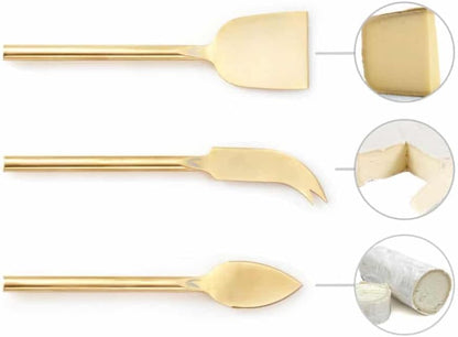 Long Handle Gold Cheese Knife Set of 3 Beautiful Appetizers n Charcuterie Utensils Pronged n Flat & Parmesan Knives