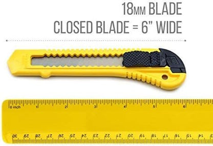 Tape King Utility Knife Set (12 Pack) | 18mm Wide Blade Box Cutter | Retractable Design, Compact And Versatile for Home, Crafts, Warehouse, Cartons, Cardboard, Office Supplies and Packaging