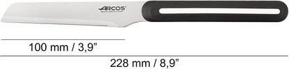 Arcos Paring Knife Set of 3 Pieces 4 Inch Stainless Steel. Colorful Kitchen Knives for Peeling Fruits and Vegetables. Ergonomic Polypropylene Handle. Serie B-Line. Color Orange, Red and Green.