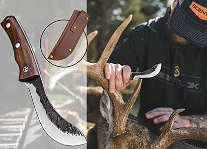 Forged Wide Skinning Knife - Handmade Viking Boning Bushcraft Blade for Hunting and Kitchen - Full Tang with Wooden Handle - Gift for Chefs Hunters Home resturant and Outdoors Enthusiasts