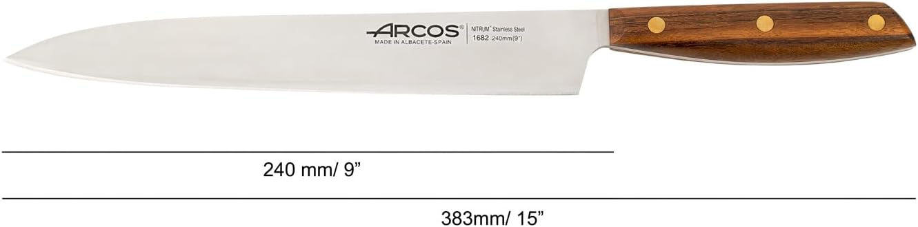 Arcos Deba Knife 7 Inch Stainless Steel. Japanese Kitchen Knife for Fish, Meat and Vegetables. Ovengkol Wood Handle 100% natural FSC and 170mm Blade. Series Nordika. Color Brown.