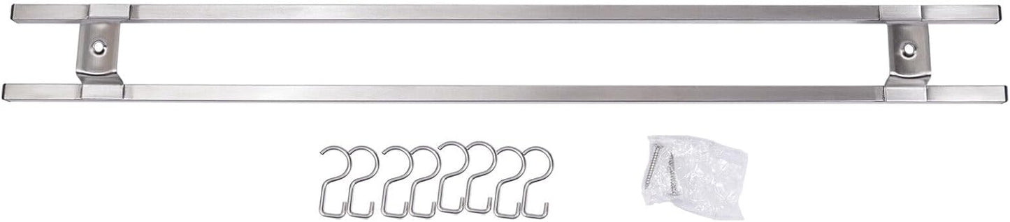 Double-bar Tool Holder, 24Inch Magnetic Knife Holder Magnetic Knife Strip with 8 Hooks Powerful Magnetic