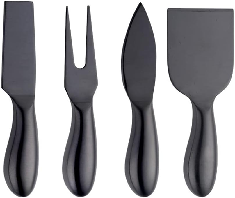 Black Cheese Knives Set 6 Piece Slicer Cutter Fork Spreader Tool Collection Stainless Steel