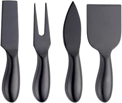 Black Cheese Knives Set 6 Piece Slicer Cutter Fork Spreader Tool Collection Stainless Steel