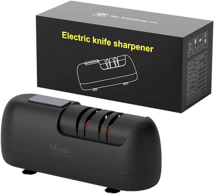 Electric Knife Sharpener, 3-Stage Professional Sharpening with Diamond Abrasives for Kitchen, Serrated Knives