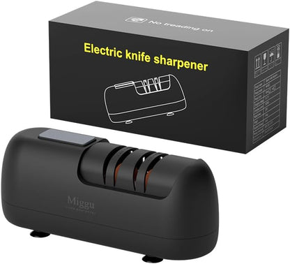 Electric Knife Sharpener, 3-Stage Professional Sharpening with Diamond Abrasives for Kitchen, Serrated Knives