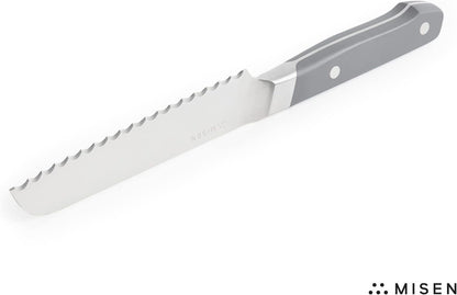 Misen Serrated Bread Knife - High-Carbon Japanese AUS8 Steel - Perfect for Soft Foods, Bread, Pastries, and Fruits - Verstatile Slicer, Razor-Sharp Edge, Durable Blade, Ergonomic Handle - 5", Blue