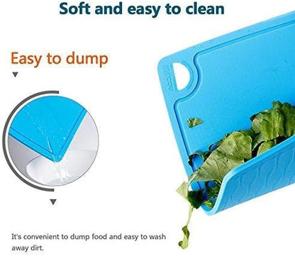 Liflicon Silicone Thick Cutting Boards Mats Set of 3 Foldable & Flexible Design Juice Grooves Easy Grip Handle Dishwasher Safe for Kitchen,BPA free Silicone Cutting Board-Green