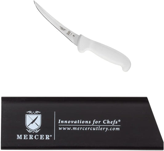 Mercer Culinary Ultimate White 6 inch Curved Boning Knife and Knife Guard