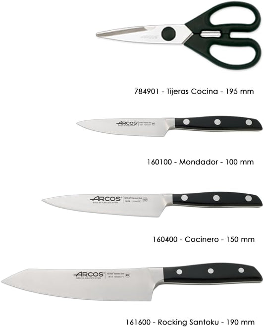 Arcos Forged Paring Knife 4 Inch Stainless Steel. Sharp Kitchen Knife for Peeling Fruits and Vegetables. Ergonomic Polyoxymethylene Handle and 100mm Blade. Series Manhattan. Color Black