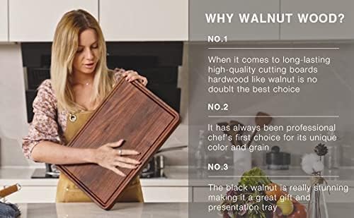 AZRHOM Large End Grain Walnut Wood Cutting Board 17x13x1.5 in Thick Butcher Block for Kitchen with Non-slip Mats Juice Groove & Handles (Gift Box)