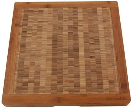 BambooMN Premium Bamboo End Grain Kitchen Cutting Board Flat - 7" x 7" x 1" - 1 Piece
