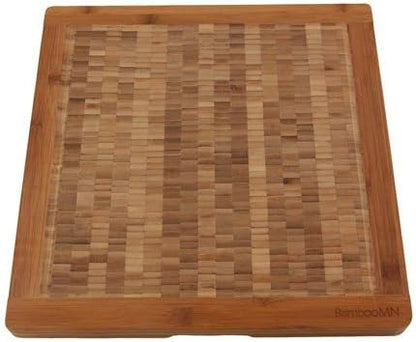 BambooMN Premium Bamboo End Grain Kitchen Cutting Board Flat - 7" x 7" x 1" - 1 Piece